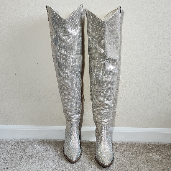SHEIN Shimmering Silver Over-the-Knee Boots - Picture 2 of 11